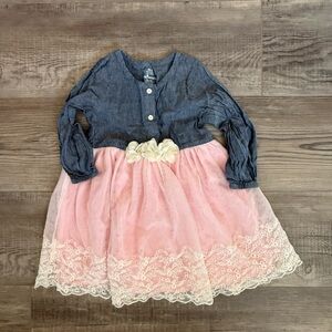 Charming Pink and Denim Kids Dress